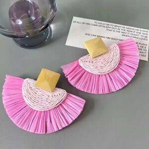 Athena Pinkish Sky Rattan Bohemian Earrings
